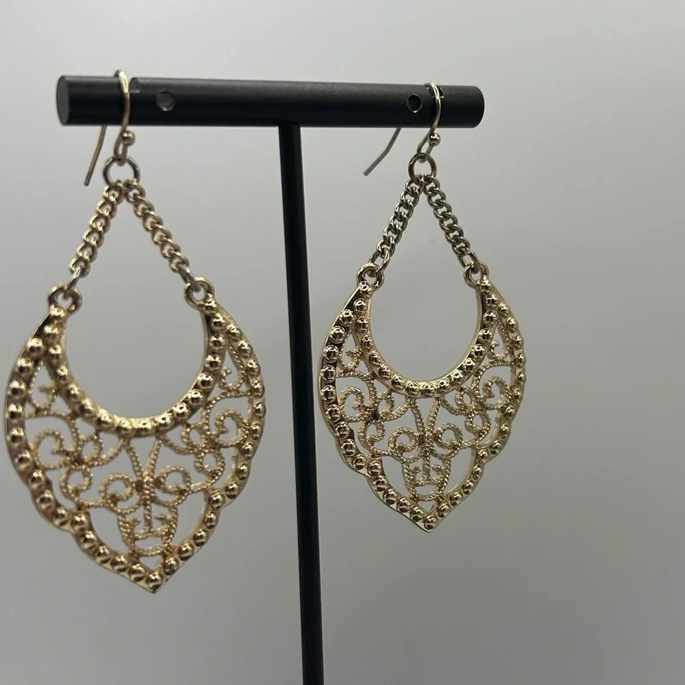 Boho Gold Filigree Dangle Earrings*